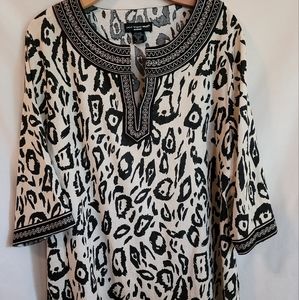 Saint Tropez West Tunic Sz 1X Animal Print Black Beige